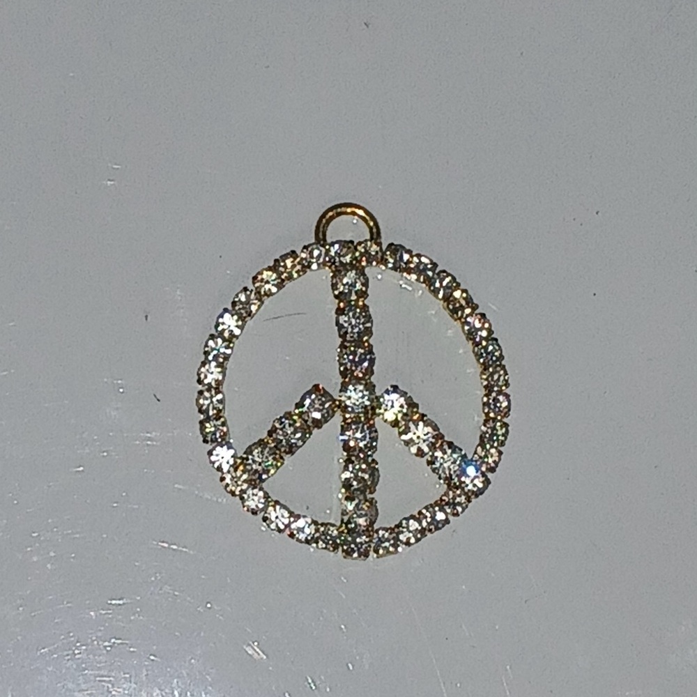 Gold Rhinestone Peace Sign Pendant